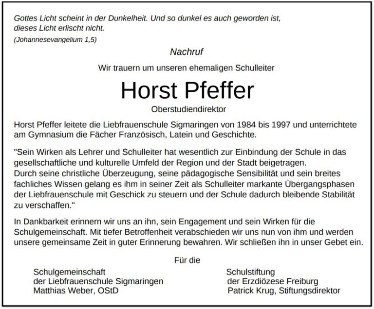 Horst Pfeffer Nachruf